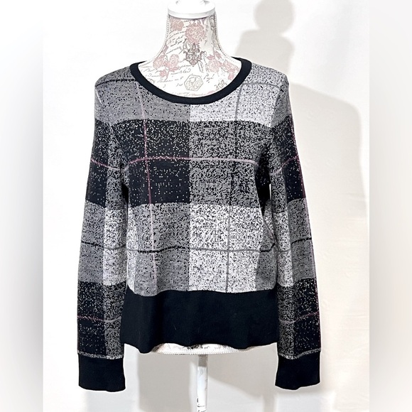 RAG & BONE Black and gray TEGAN plaid crew neck sweater size M. - Picture 2 of 14